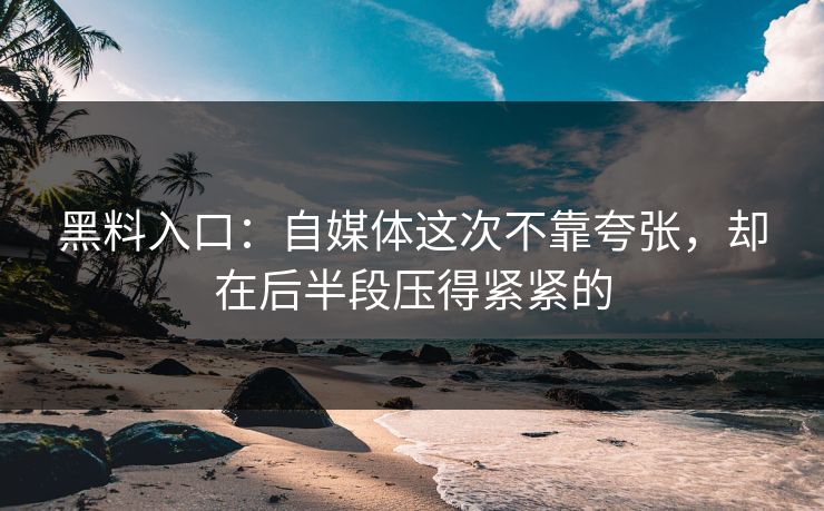 黑料入口：自媒体这次不靠夸张，却在后半段压得紧紧的