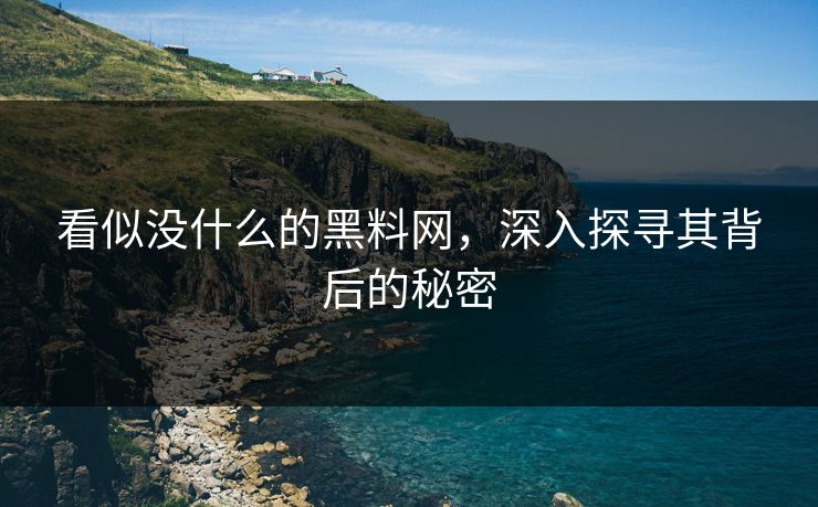 看似没什么的黑料网，深入探寻其背后的秘密