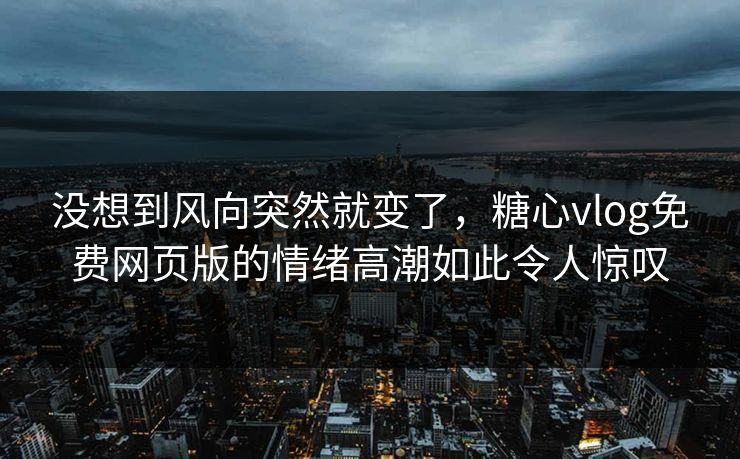 没想到风向突然就变了，糖心vlog免费网页版的情绪高潮如此令人惊叹