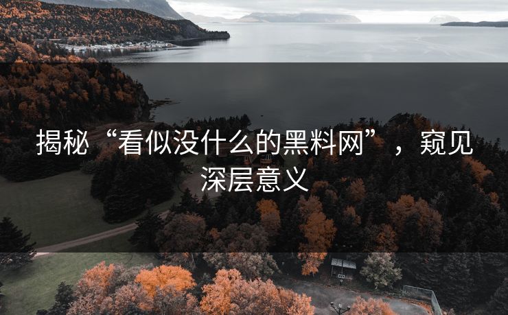 揭秘“看似没什么的黑料网”，窥见深层意义